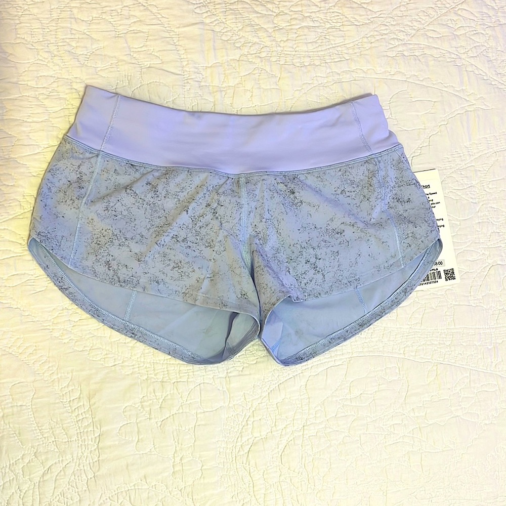 Gravel dust pastel blue Lululemon speed up shorts. low rise 2.5 inch. NWT!